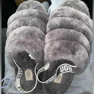 grey ugg slides